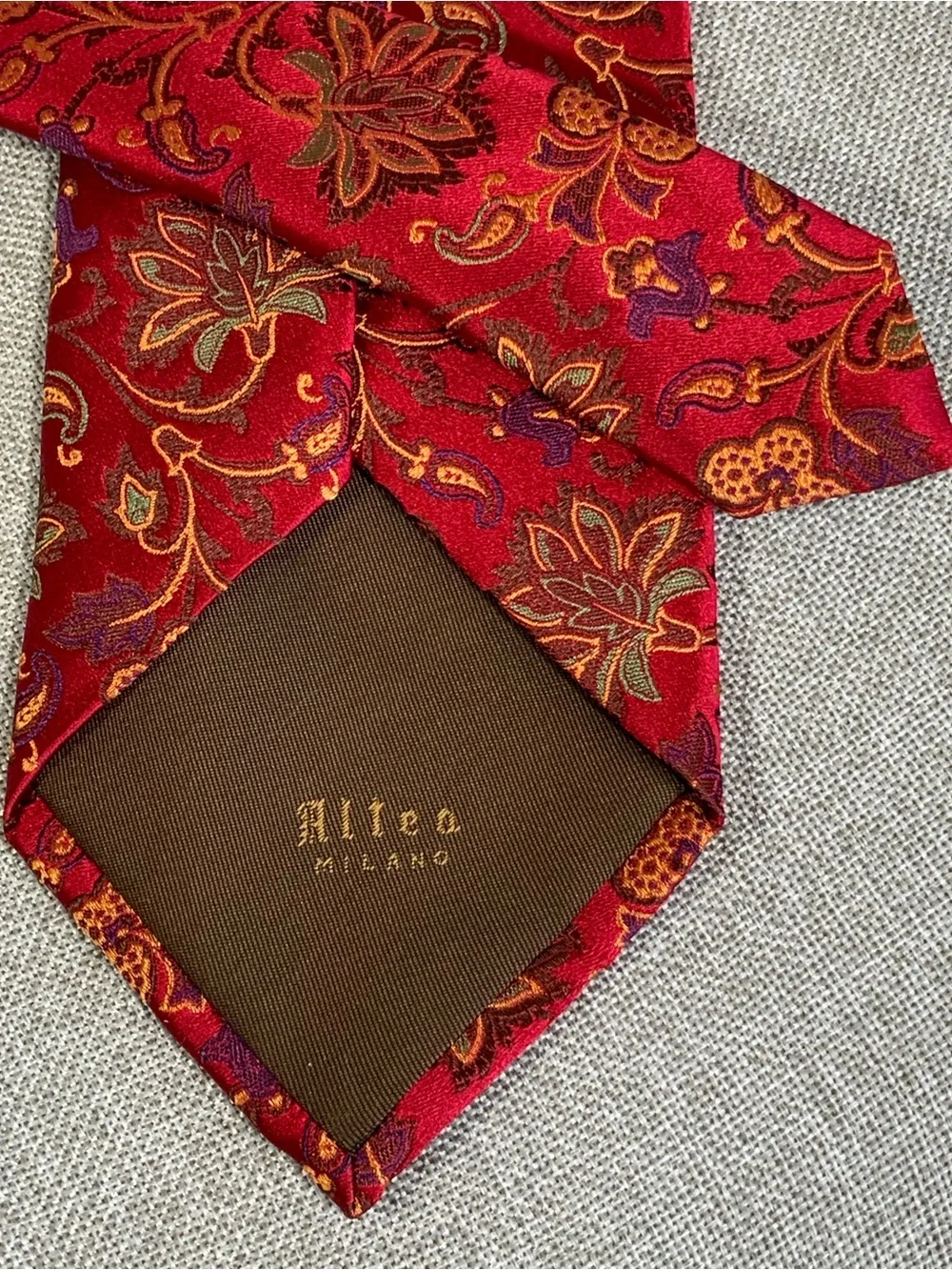Altea Milano Red Silk Paisley Floral Necktie